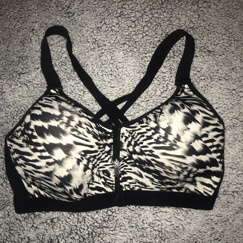 Zebra Print Zip Up Sports Bra